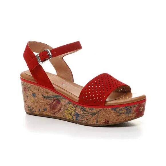 Stonefly Diva Platform Wedge Suede Sandals Size 37 Aurora Red - Picture 12 of 16